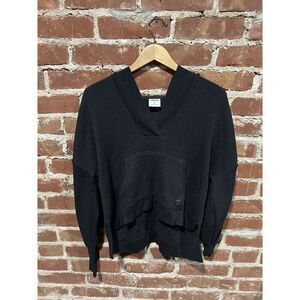 Gymshark Womens Black Knit Pullover Hooded Oversized Sweatshirt Size Small